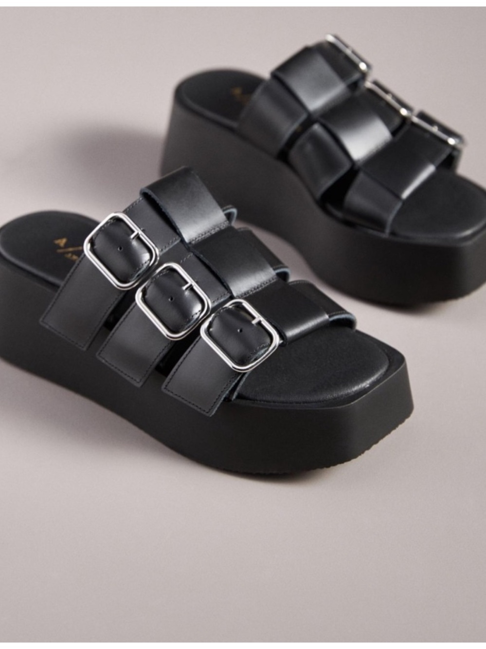 Anthropologie Black Buckle Platform Chunky Sandals